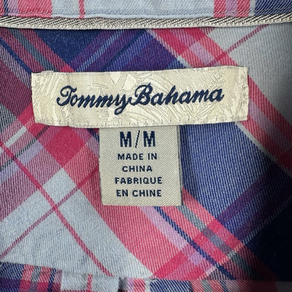 Tommy Bahama Button Front Plaid Shirt Women's M Pink Blue Tencel Casual - Picture 2 of 7